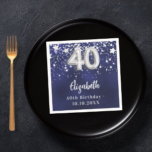 Serviette En Papier 40e anniversaire marine bleu argent étoiles