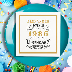Serviette En Papier 40e anniversaire Né en 1986 Légende en or blanc
