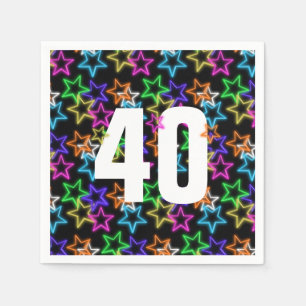 Serviette En Papier 40e Anniversaire Neon Étoiles sur noir