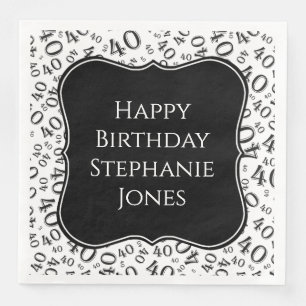 Serviette En Papier 40e anniversaire Noir/Blanc Motif numéro de suppor