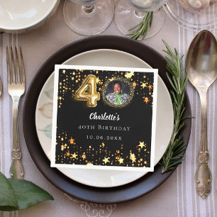 Serviette En Papier 40e anniversaire noir étoiles or photo