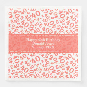 Serviette En Papier 40e anniversaire Numéro d'âge Corail Motif/Blanc