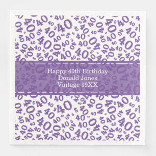 Serviette En Papier 40e anniversaire Numéro d'âge Motif pourpre/blanc
