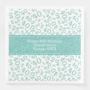 Serviette En Papier 40e anniversaire Numéro d'âge Motif Turquoise/blan