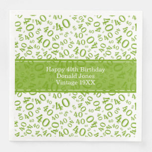 Serviette En Papier 40e anniversaire Numéro d'âge Motif Vert/Blanc