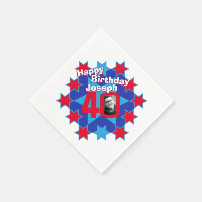 Serviette En Papier 40e anniversaire photo et nom étoile rouge serviet (Coin)