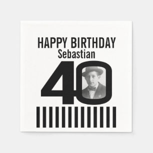Serviette En Papier 40e anniversaire photo noir rayures photo serviett