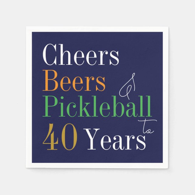 Serviette En Papier 40e anniversaire Pickleball Cheers Bières Bleu (Devant)