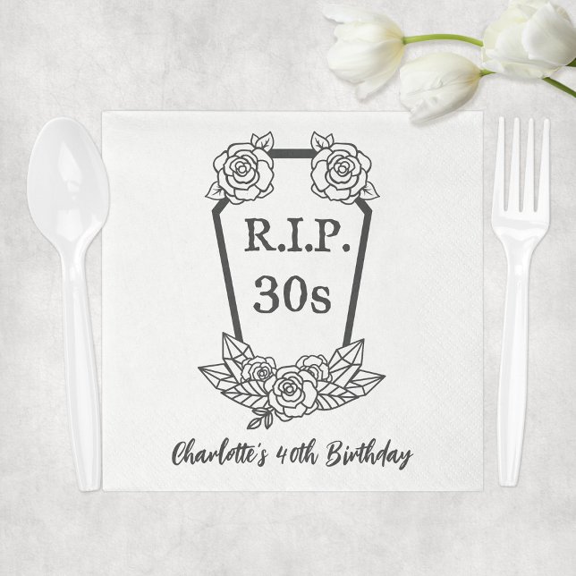 Serviette En Papier 40e anniversaire Rip 30s Coffin Rose Party (40th Birthday Rip 30s Coffin Roses Party Napkins
)
