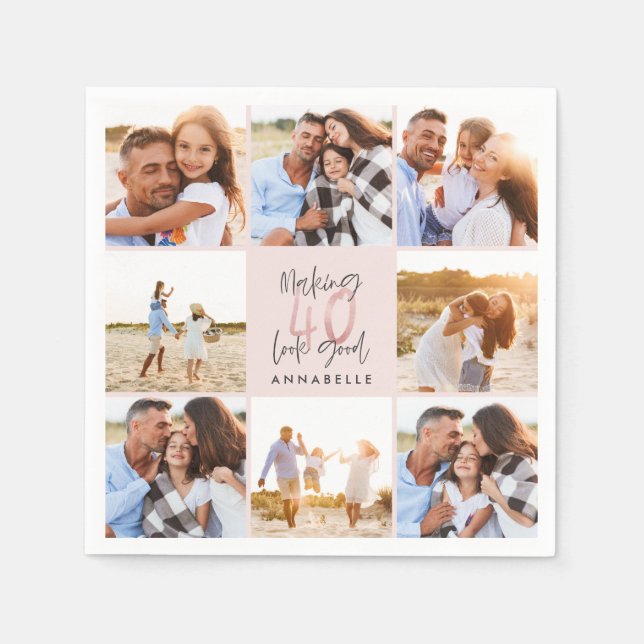 Serviette En Papier 40e anniversaire rose girly parties scintillant ph (Devant)