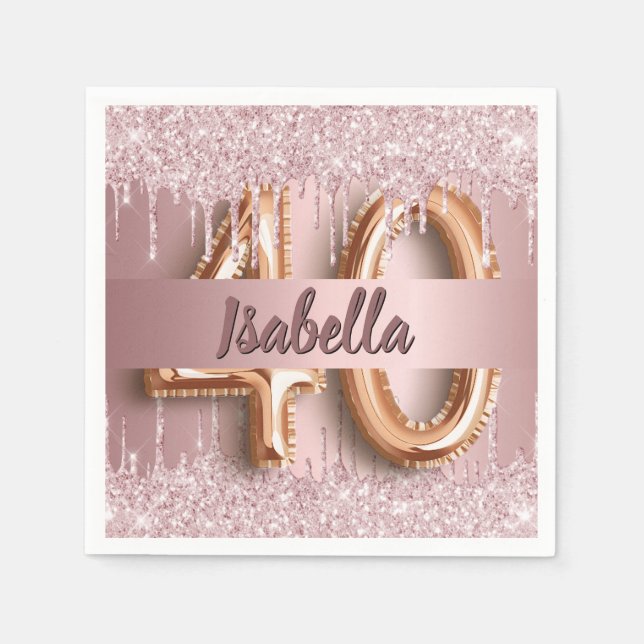 Serviette En Papier 40e anniversaire rose poussiéreux rose parties sci (Devant)