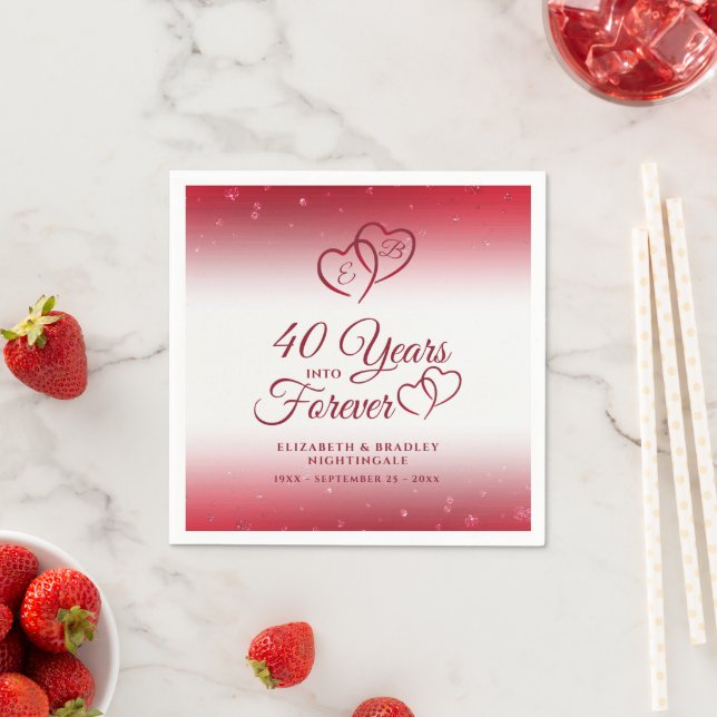 Serviette En Papier 40e Anniversaire Ruby Heart 40 ANS EN FOREVER (En situation)