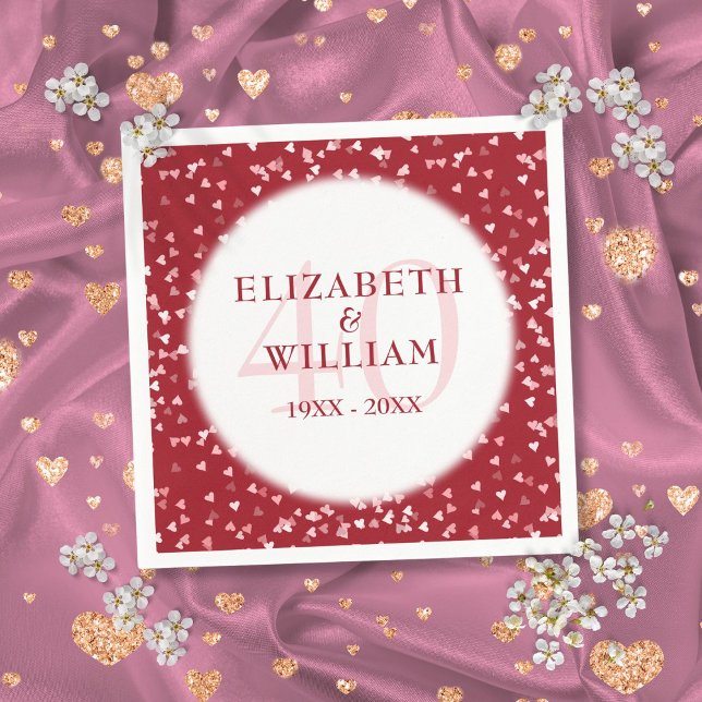 Serviette En Papier 40e Anniversaire Ruby Love Hearts Confettis (40th Anniversary Ruby Love Hearts Confetti Napkins)