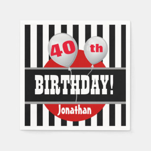 Serviette En Papier 40e anniversaire Stripes and Balloon BLACK RED A07