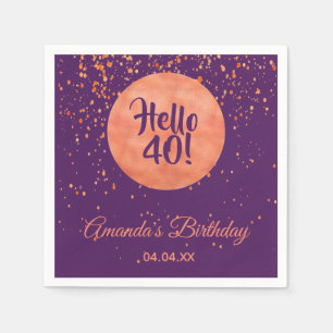 Serviette En Papier 40e anniversaire violet rose d'or confetti bonjour