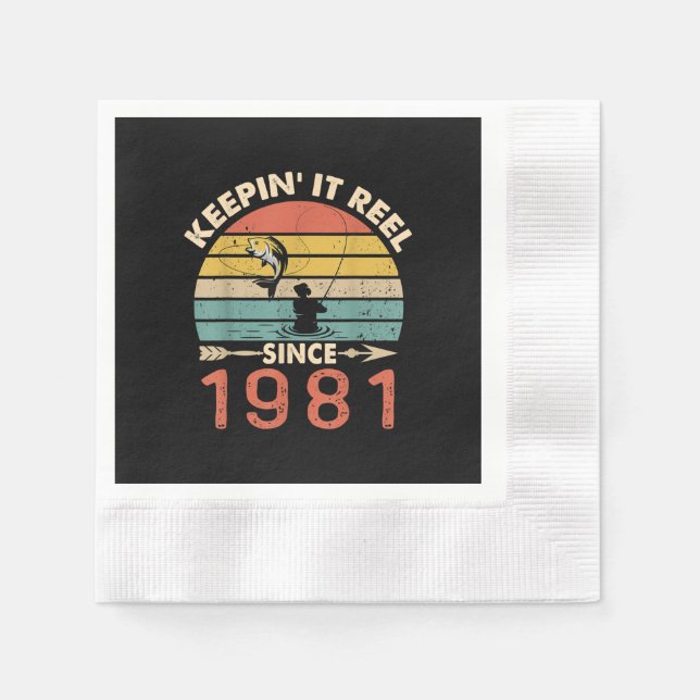 Serviette En Papier 40e Birthday - Keepin It Reel Since 1981 Fishing (Devant)