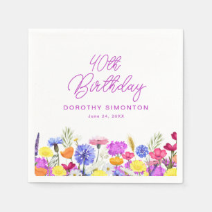 Serviette En Papier 40e fête d'anniversaire Fleur sauvage pourpre Pers