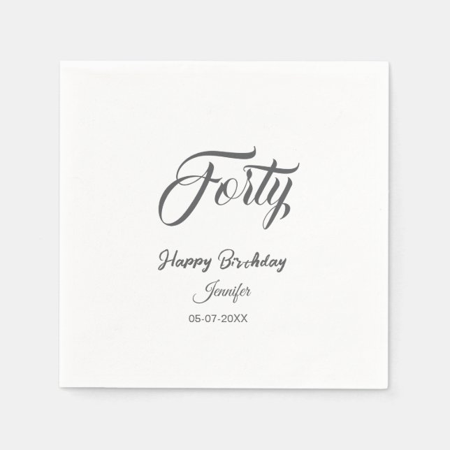 Serviette En Papier 40e quarantième lettre anniversaire ajouter nom da (Devant)