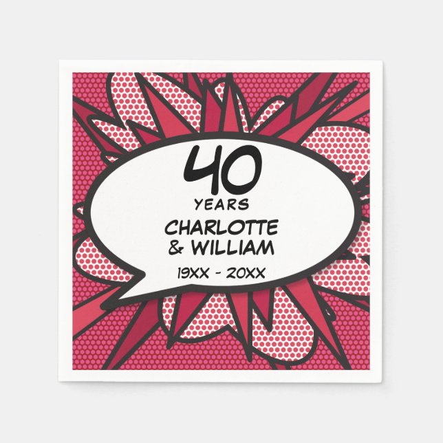 Serviette En Papier 40e Ruby Mariage Anniversaire amusant Retro Comic  (Devant)