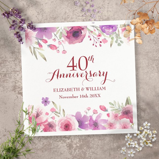 Serviette En Papier 40ème Mariage Ruby Anniversaire Pays Floral (Créateur téléchargé)