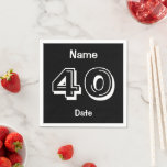 Serviette En Papier 40th Birthday Black White Ajouter Nom Date<br><div class="desc">Personnalisez les serviettes en papier de fête du 40e anniversaire. Noir et blanc sur le thème de la colline Custom Celebration Fournitures et Décor pour l'âge de 40 ans. Créez votre propre touche personnelle pour l'homme ou la femme d'anniversaire.</div>