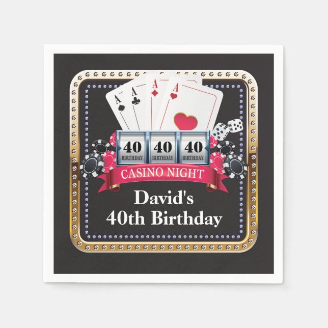 Serviette En Papier 40th Poker carte de jeu Casino Anniversaire servie (Devant)