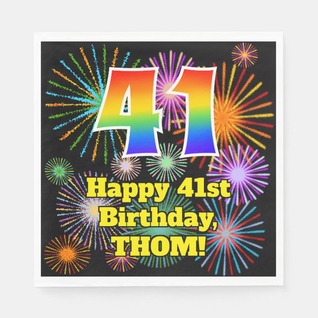 Serviette En Papier 41e anniversaire : Fun Motif feux d'artifice + Arc (Devant)