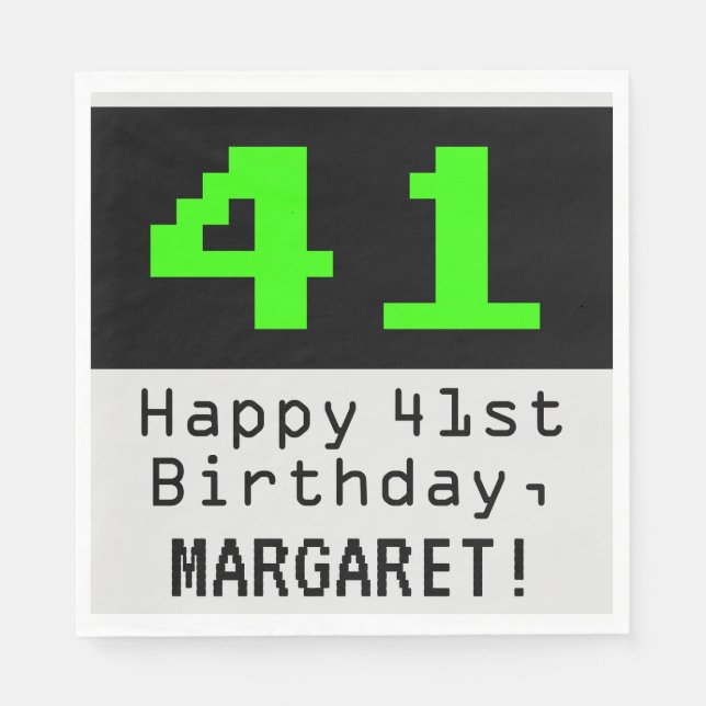 Serviette En Papier 41e anniversaire - Nerdy / Geeky Style "41" & Nom (Devant)