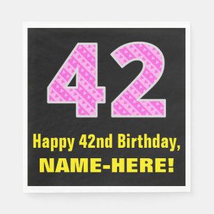Serviette En Papier 42e anniversaire : Pink Stripes and Hearts "42" + 
