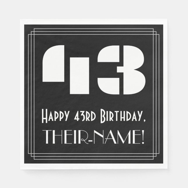 Serviette En Papier 43ème anniversaire : Art Déco Inspiré Look "43" +  (Devant)