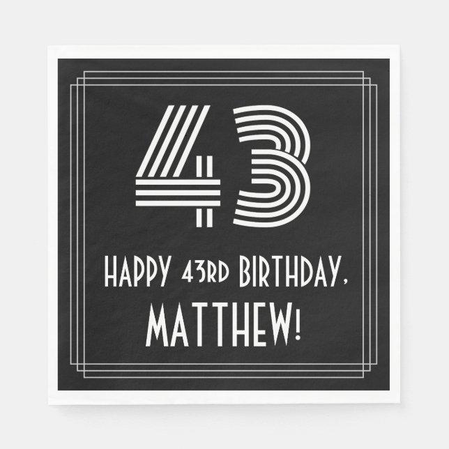 Serviette En Papier 43ème anniversaire : Art Déco Inspiré Look "43" +  (Devant)