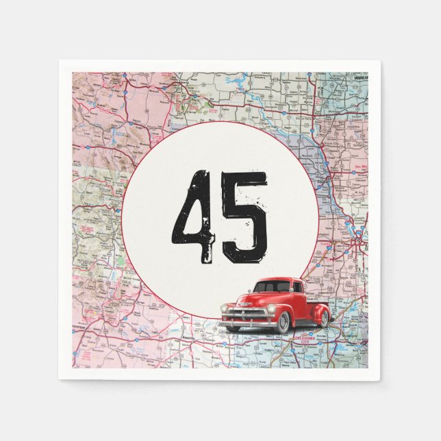 Serviette En Papier 45e anniversaire Camion rouge Retro sur la carte r (Devant)