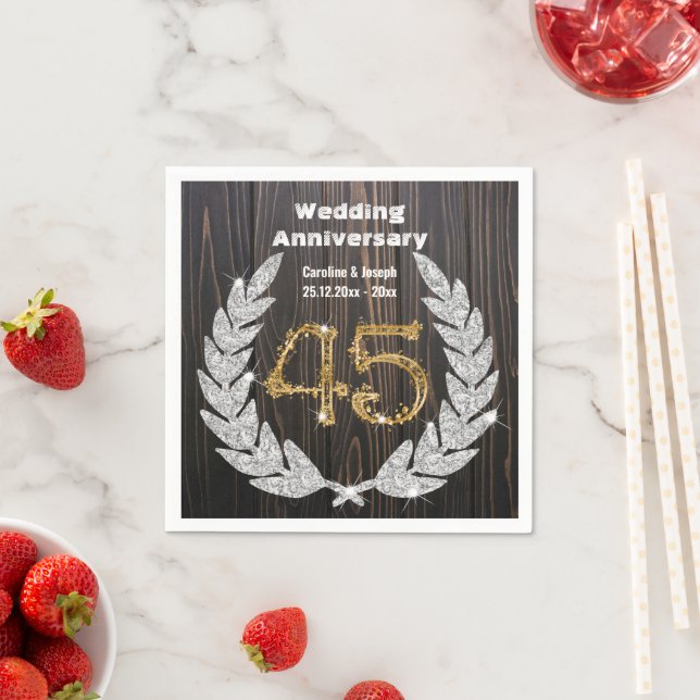 Serviette En Papier 45e anniversaire du Mariage Gold & Diamond Laurel  (En situation)
