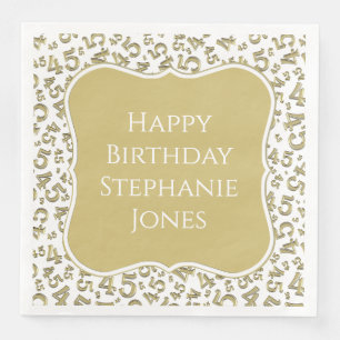Serviette En Papier 45e anniversaire Gold/White Numéro Motif 45