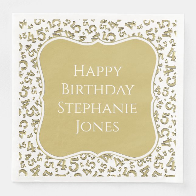 Serviette En Papier 45e anniversaire Gold/White Numéro Motif 45 (Devant)