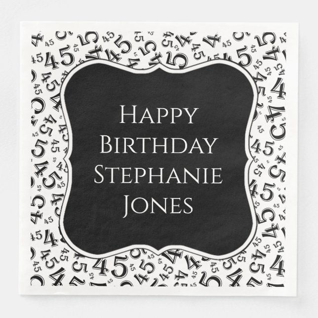 Serviette En Papier 45e anniversaire noir/blanc Motif numéro 45 (Devant)