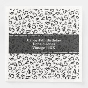 Serviette En Papier 45e anniversaire Numéro d'âge Motif noir/blanc