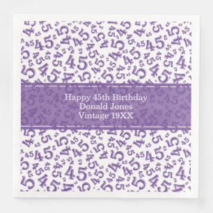 Serviette En Papier 45e anniversaire Numéro d'âge Motif pourpre/blanc