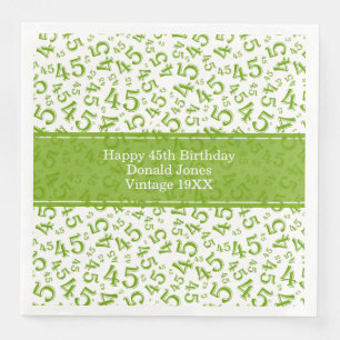 Serviette En Papier 45e anniversaire Numéro d'âge Motif Vert/Blanc