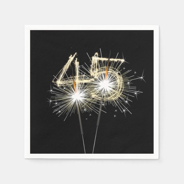 Serviette En Papier 45e anniversaire Sparklers de la fête sur Noir (Devant)