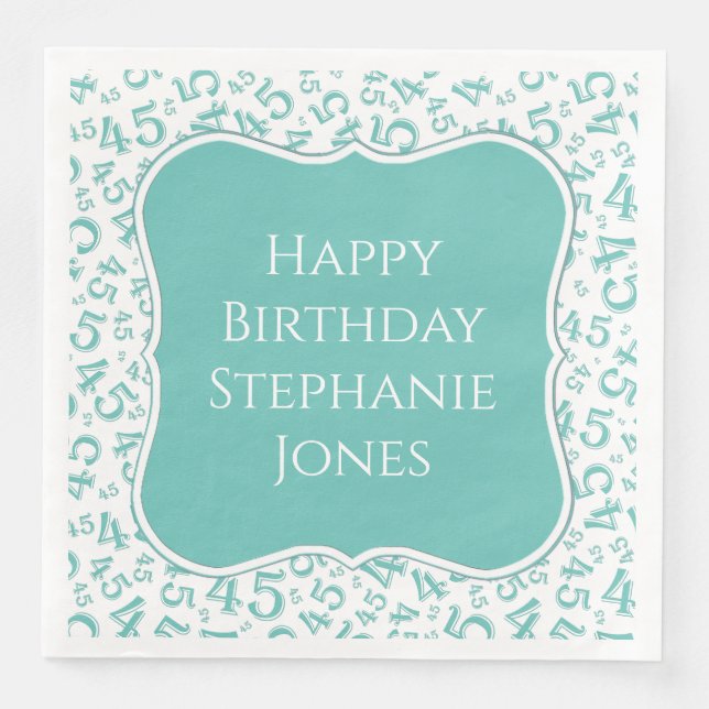 Serviette En Papier 45e anniversaire Turquoise/Motif blanc 45 (Devant)