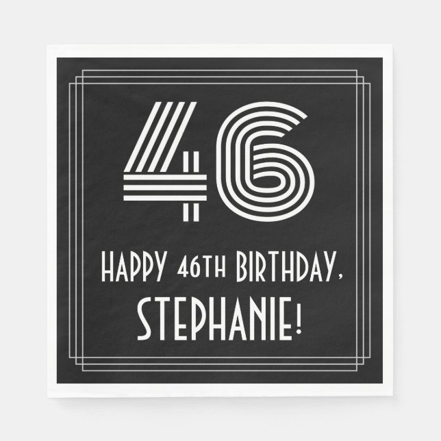 Serviette En Papier 46ème anniversaire : Art Déco Inspiré Look "46" +  (Devant)