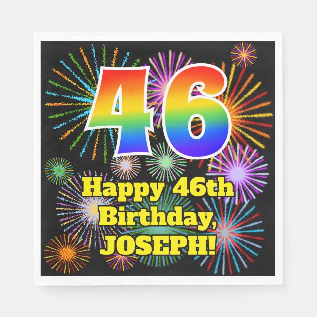 Serviette En Papier 46ème anniversaire : Fun Fireworks Motif + Rainbow (Devant)
