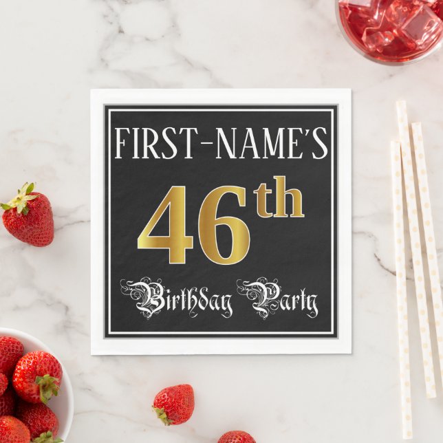 Serviette En Papier 46th Birthday Party — Fancy Script, Faux Gold Look (En situation)