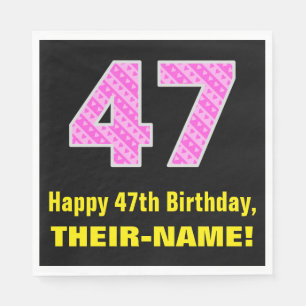 Serviette En Papier 47e anniversaire : Pink Stripes and Hearts "47" + 
