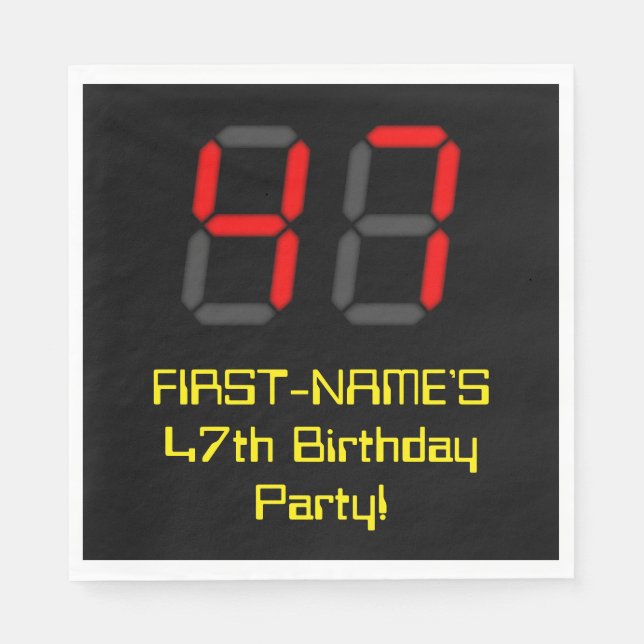 Serviette En Papier 47ème anniversaire : Rouge Digital Horloge Style " (Devant)