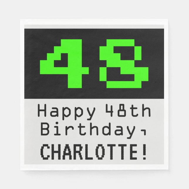 Serviette En Papier 48e anniversaire - Nerdy / Geeky Style "48" & Nom (Devant)