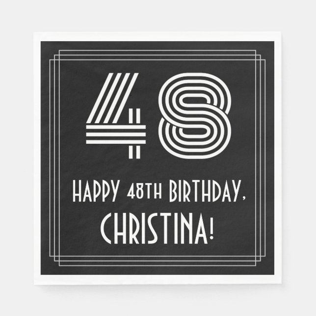 Serviette En Papier 48ème anniversaire : Art Déco Inspiré Look "48" +  (Devant)