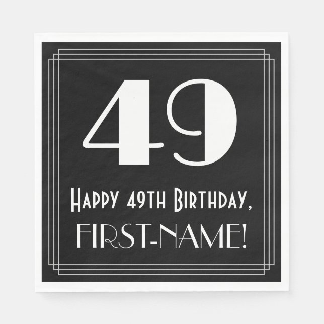 Serviette En Papier 49e anniversaire ~ Art Déco Inspiré Look "49", Nom (Devant)