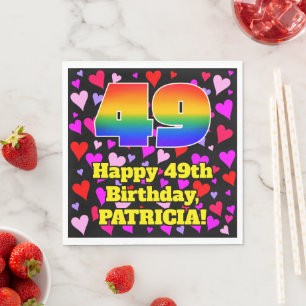 Serviette En Papier 49e Anniversaire : Motif de cœurs aimants, Arc-en-